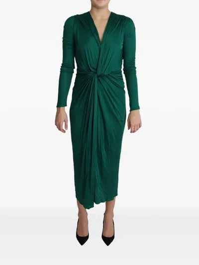 Dolce & Gabbana Fitted Bodycon Midi With Deep Neckline Dress In Green