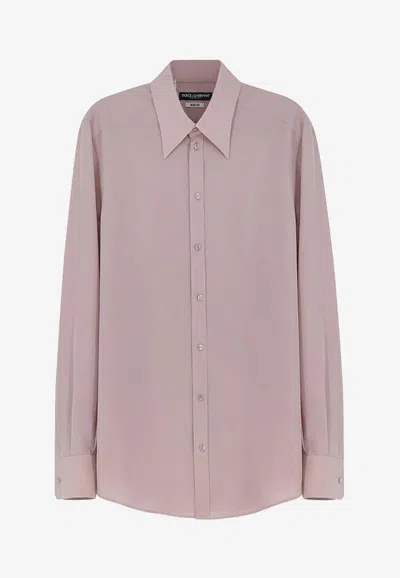 Dolce & Gabbana Long-sleeved Silk Formal Shirt In Pink