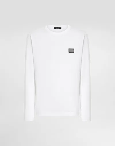 Dolce & Gabbana Long-sleeved T-shirt With Logo Tag In White