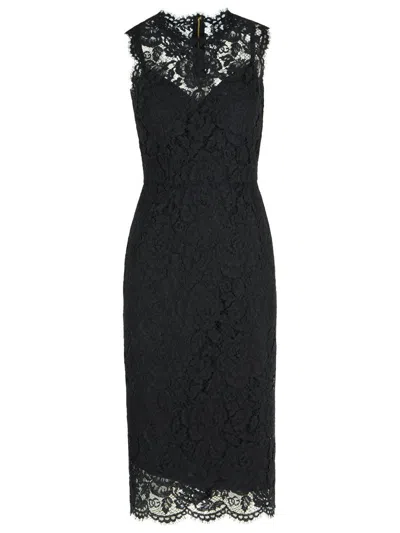 Dolce & Gabbana A Medium Length Dress With Sleeveless Lace In Black