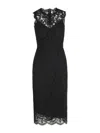 Dolce & Gabbana Logoed Stretch Lace Longuette Dress In Black