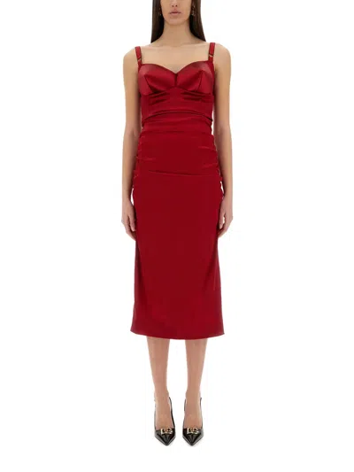 Dolce & Gabbana Women Red Dress With Bustier Design And Ruffled Details In Fabric Woman In Multi