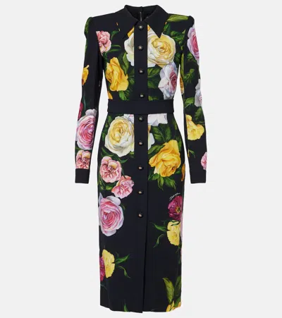 DOLCE & GABBANA LONGUETTE FLORAL CADY SHIRT DRESS