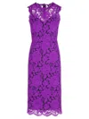Dolce & Gabbana Longuette Purple Stretch Lace Dress In Purple