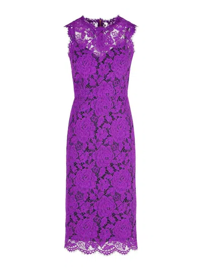 Dolce & Gabbana Longuette Purple Stretch Lace Dress