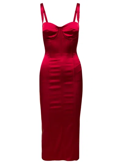 Dolce & Gabbana Longuette Red Dress Wuth Bustier Details In Satin Woman In Rosso Scurissimo