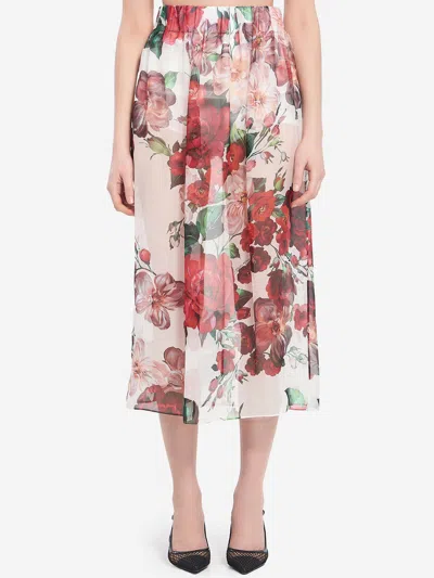 DOLCE & GABBANA LONGUETTE SKIRT WITH ROSE PRINT