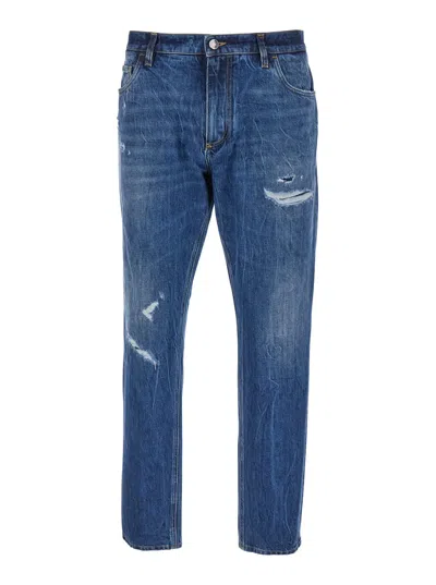 Dolce & Gabbana Blue Jeans With Rear Logo Detail In Denim Man