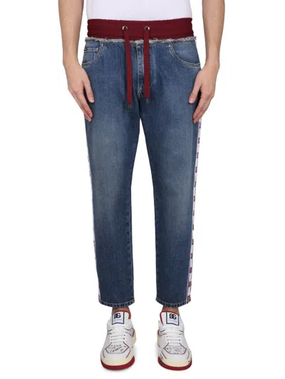 Dolce & Gabbana Loose Jogger Jeans With Branded Bands In Blue