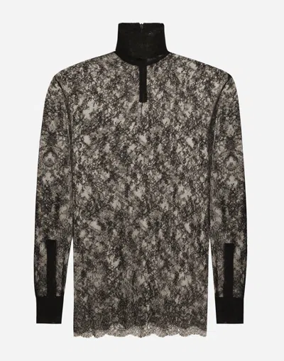 Dolce & Gabbana Loose Lace Turtleneck With Shirt Cuffs In Black