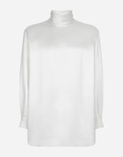 DOLCE & GABBANA LOOSE SILK TURTLENECK WITH SHIRT CUFFS