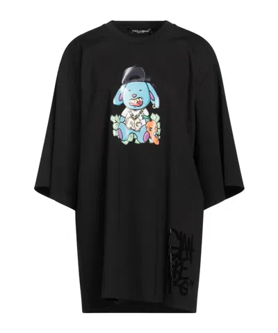 Dolce & Gabbana Loose Solid Color Printed T-shirt In Black
