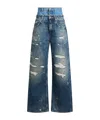 Dolce & Gabbana Women Blue Jeans With Layered Design And Distressed And Ripped Effect In Denim Woman In Blue