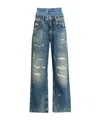 Dolce & Gabbana Women Blue Jeans With Layered Design And Distressed And Ripped Effect In Denim Woman In Blue