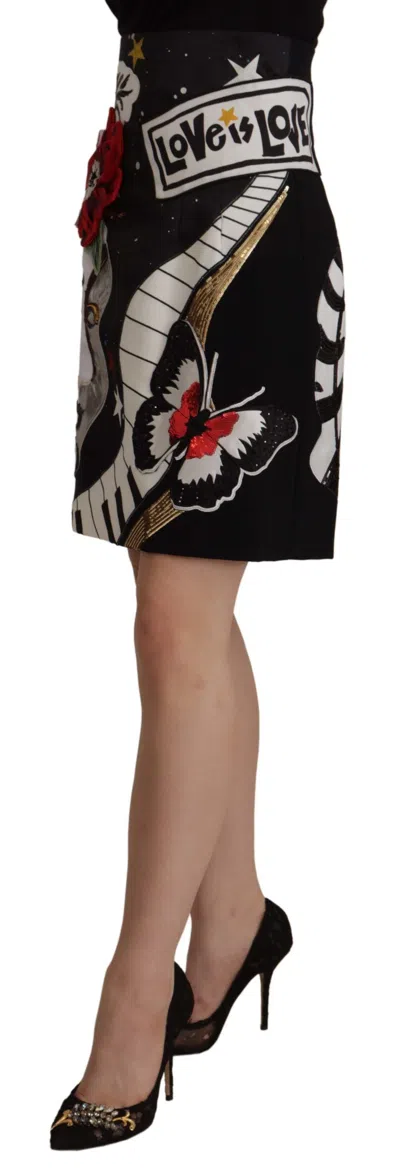 Dolce & Gabbana Love Clock Sequined Piano Skirt In Black