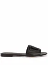 Dolce & Gabbana Low Black Leather Slippers With Logo Dolce E Gabbana In Multi