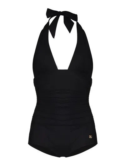 Dolce & Gabbana Low-cut One-piece Swimsuit In Black