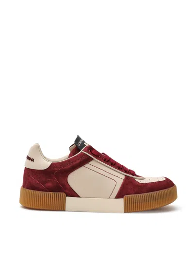 Dolce & Gabbana Bordeaux Leather Low Top Sneakers In Multi