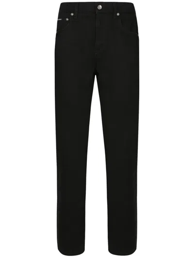 Dolce & Gabbana Straight Medium Waist Denim Jeans In Black