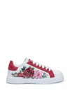Dolce & Gabbana Portofino Painted Flower Leather Sneakers In White
