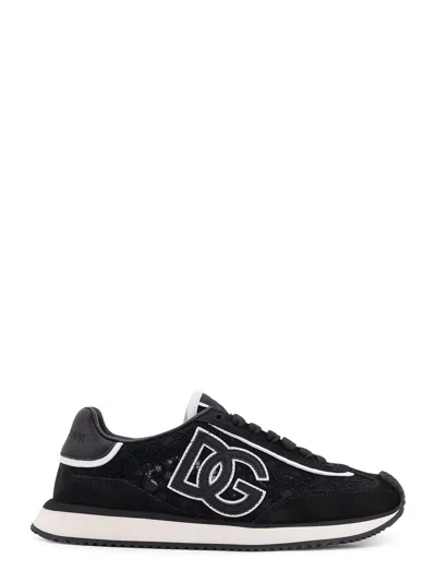 Dolce & Gabbana Low-top Lace Sneakers With Suede Inserts In Black