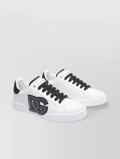 DOLCE & GABBANA LOW TOP LEATHER SNEAKERS ROUND TOE