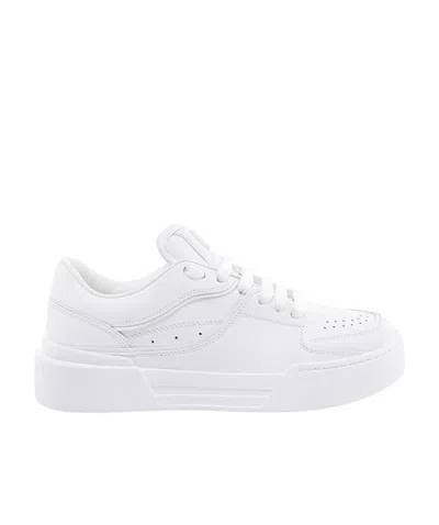 Dolce & Gabbana Logo Print Leather Lace-up Sneakers In White
