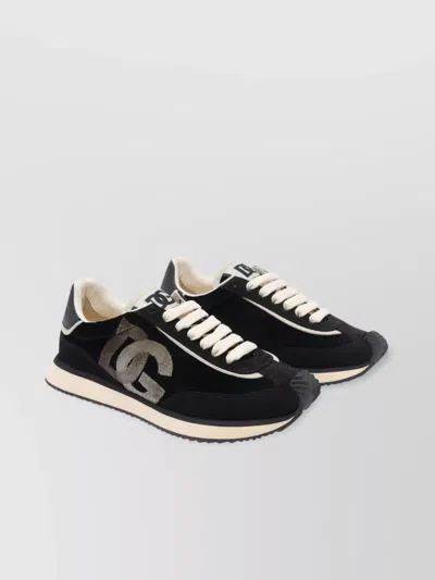 Dolce & Gabbana Low Top Leather Trainers With Contrast Sole In Black