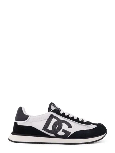 Dolce & Gabbana Low-top Mesh Sneakers With Suede Inserts In Black