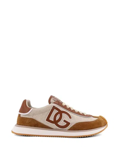 Dolce & Gabbana Dg Cushion Canvas And Suede Sneakers In Orange