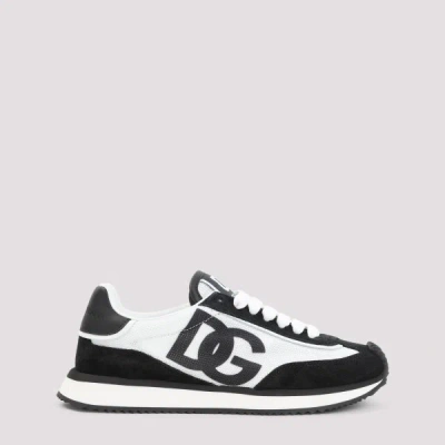 Dolce & Gabbana Dg Cushion White And Black Low Top Sneakers With Logo Print In Mixed Materials Woman