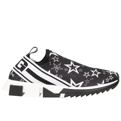 Pre-owned Dolce & Gabbana Low-top Stretch Stars Logo Sneaker Shoes Sorrento Black White