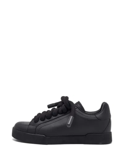 Pre-owned Dolce & Gabbana Low-top Leather Sneakers In Black