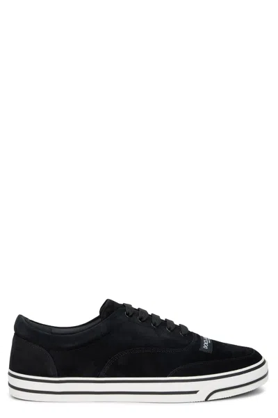 Dolce & Gabbana Low-top Suede Sneakers With White Rubber Sole In Black
