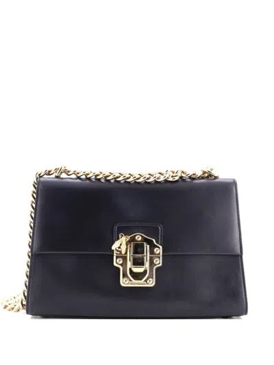 Pre-owned Dolce & Gabbana Lucia Chain Flap Bag Leather Large Shoulder Bag In Black