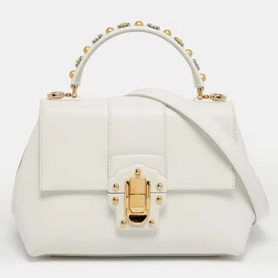 Pre-owned Dolce & Gabbana Lucia Small White Leather Top Handle Bag