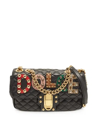 Pre-owned Dolce & Gabbana Lucia Studded Shoulder Bag In Black