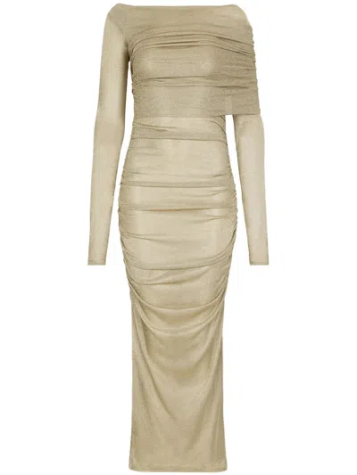 Dolce & Gabbana Lurex Longuette Midi Dress With Detachable Sleeve In Gold