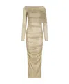 Dolce & Gabbana Draped Metallic Mesh-jersey Midi Dress In Nude