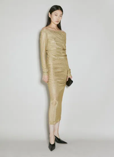 Dolce & Gabbana Lurex Longuette Midi Dress With Detachable Sleeve In Gold