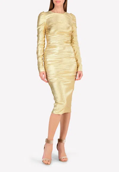 Dolce & Gabbana Lurex Draped Midi Dress In Gold