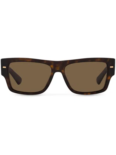 Dolce & Gabbana Lusso Sartoriale Rectangle-frame Sunglasses In Brown