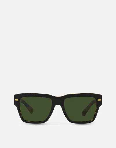 Dolce & Gabbana Lusso Sartoriale Sunglasses In Matte Black On Yellow Havana