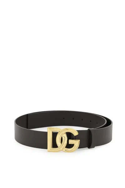 Dolce & Gabbana Lux Leather Belt With Dg Buckle In 8b421