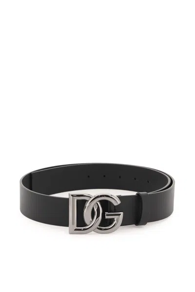 Dolce & Gabbana Lux Leather Belt With Dg Buckle In Nero (black)