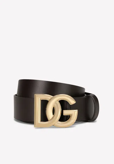Dolce & Gabbana Lux Leather Belt With Dg Logo In Black