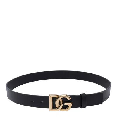 Dolce & Gabbana Lux Leather Belt With Logo Buckle In Black