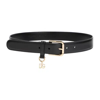 Dolce & Gabbana Charm Logo Leather Belt For Women In Black