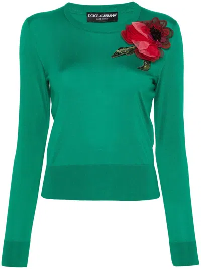 Dolce & Gabbana Luxurious Silk Blend Sweater In Rich V0402 Color In Green