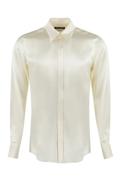 Dolce & Gabbana Luxurious Silk Satin Martini Shirt For Men In White
